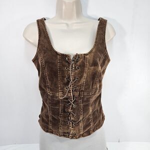 Vintage Rainbow Collection Corduroy Corset Top Brown Lace Up Velvet Vest Size 8